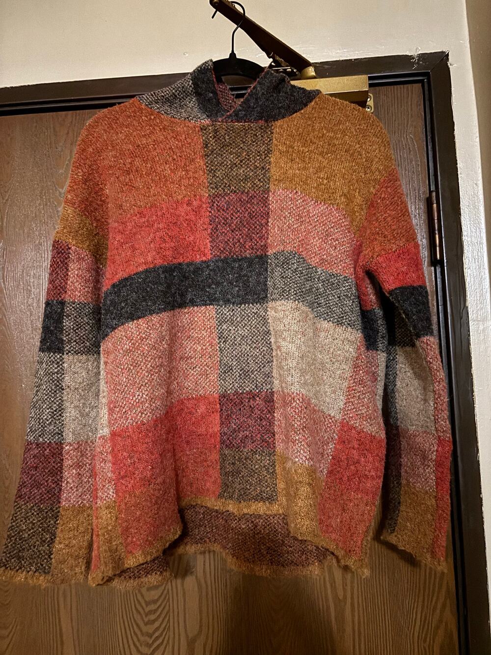 Autumn/ Fall/ Winter Red and Orange Patchwork Hooded Sweater
